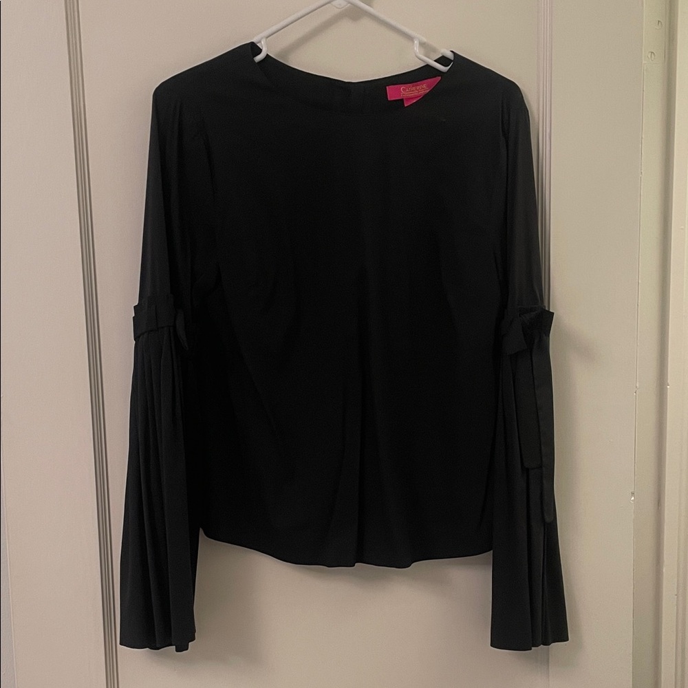 Catherine Malandrino Black Blouse with Pleated Sleeves